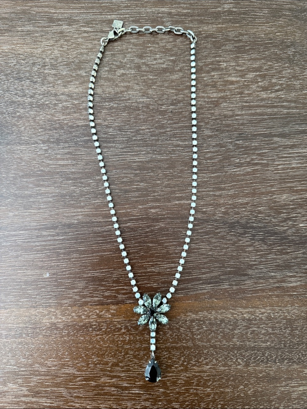 DANNIJO Crystal Flower Pendant Necklace with Black Teardrop Accent - Silver Tone